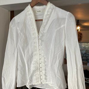 SIMPLE RETRO 100% COTTON SHIRT WITH LACE AND PEARL BUTTON DETAILS